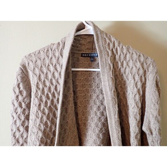 Brixton Ivy Brown Long Cardigan Sweater Textured Knit M Open Front - Picture 3 of 9
